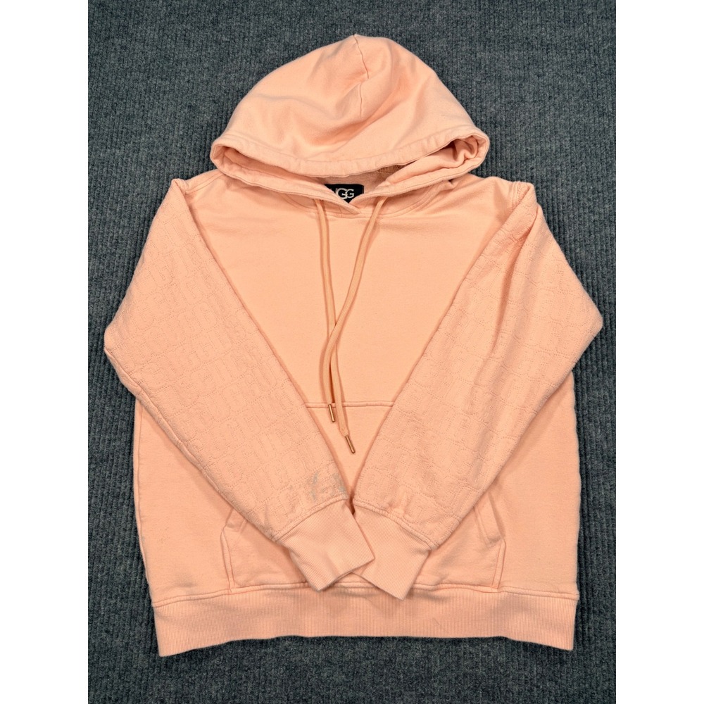 UGG RTW Womens Peach Pink Quilted Logo Sleeve Hoodie Sweatshirt Size L